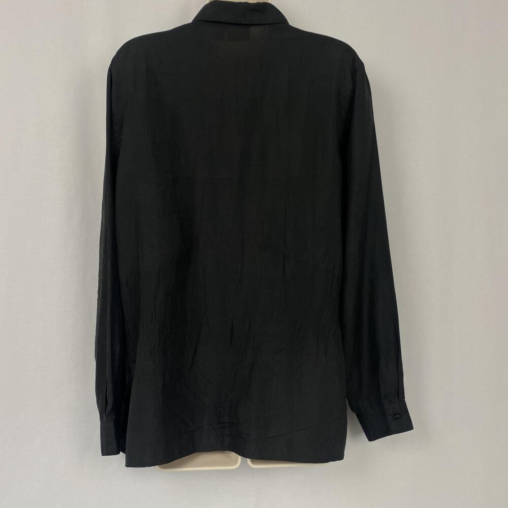 Newport News 100% Silk Button Up Shirt Womens 8 Black Pleated Tuxedo Minimalist - Picture 5 of 10